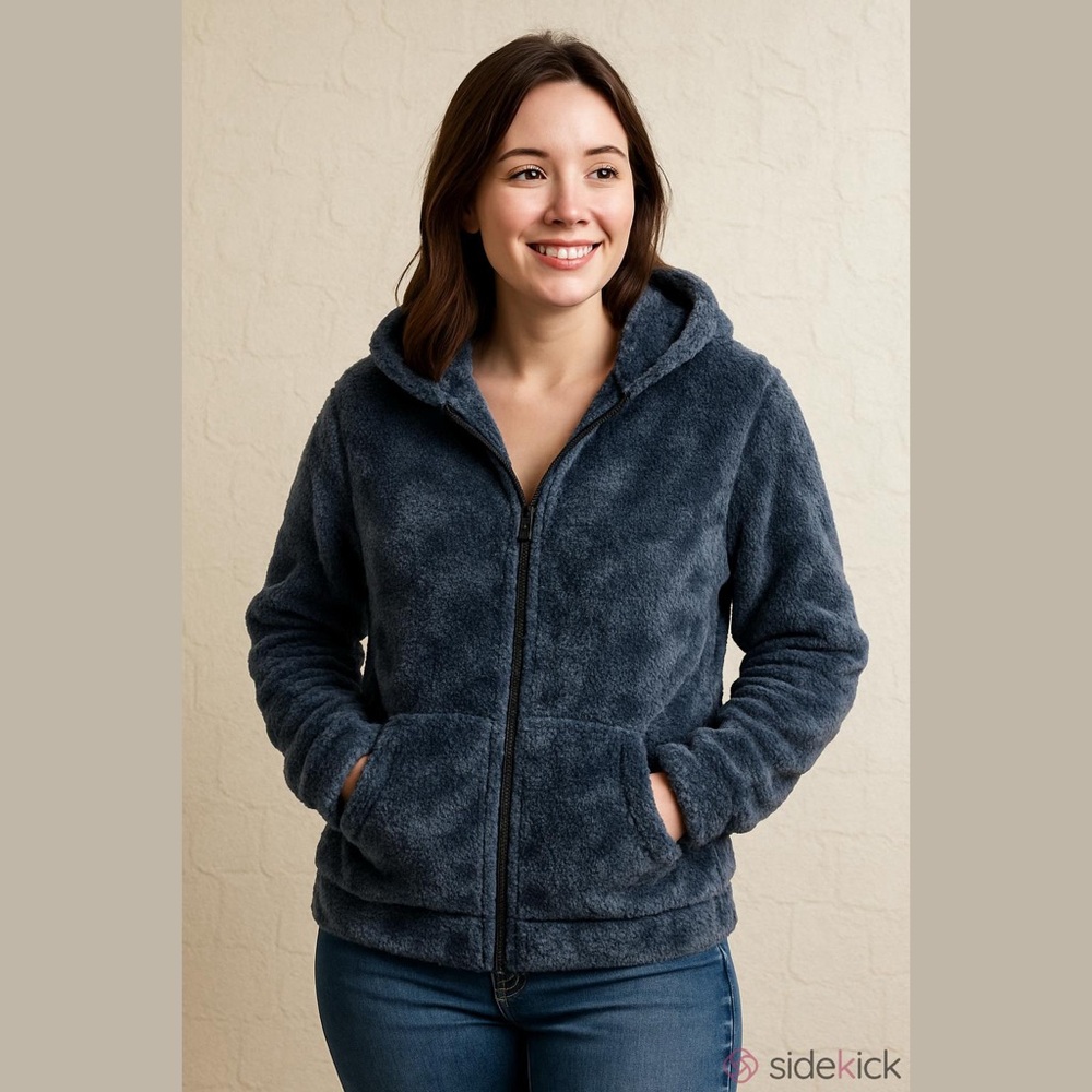 G by Giuliana Blue Fuzzy Teddy Zip Up Jacket Hoodie Removable Hood Size XXS NWOT